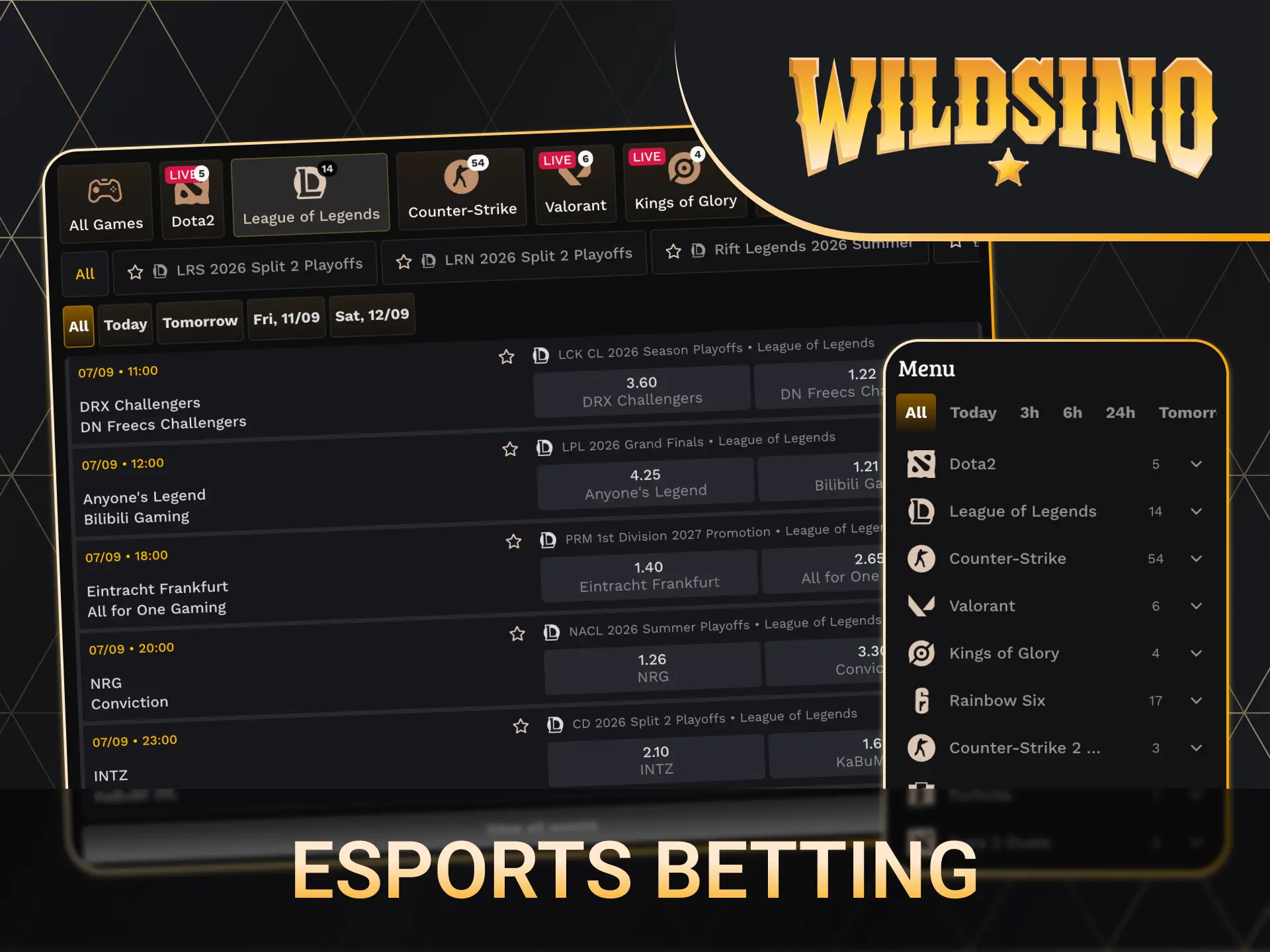 Join Esports betting action on Wildsino for the best odds.