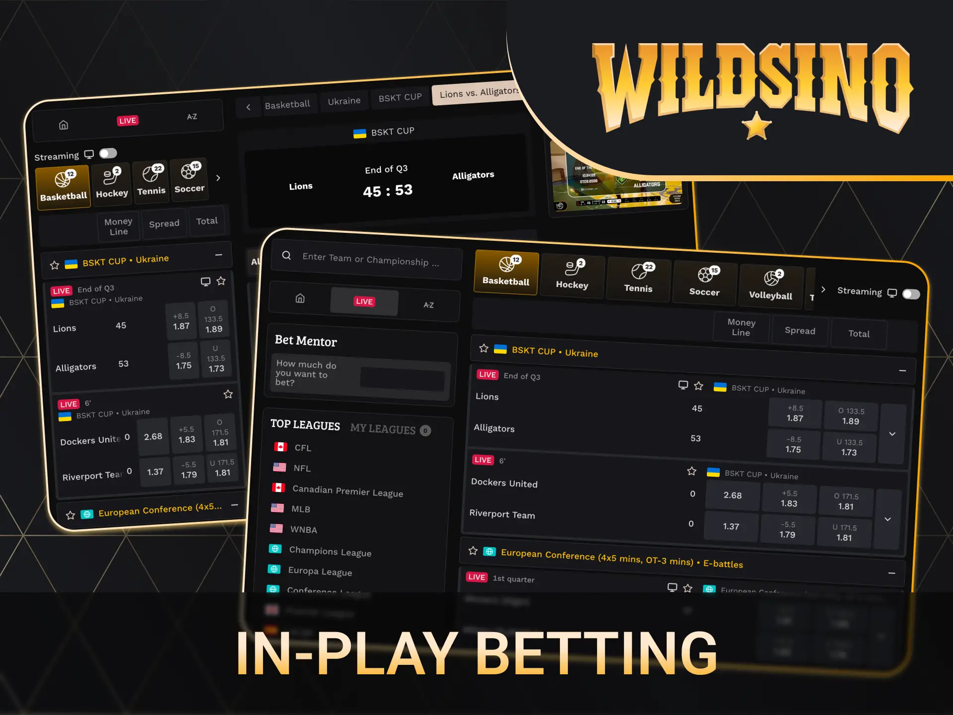 Experience real-time in-play betting on sports matches at Wildsino.