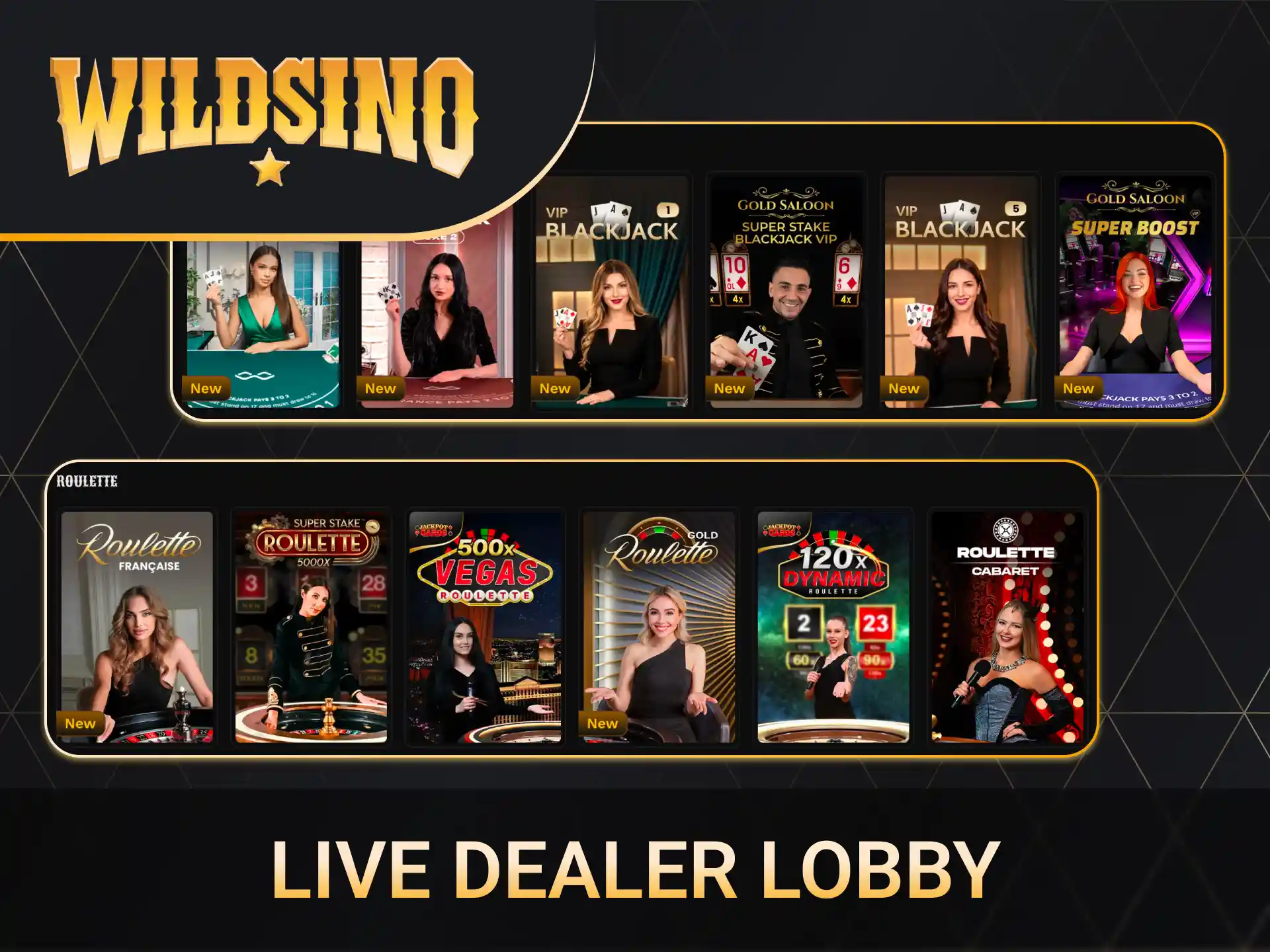 Join real dealers in the immersive Wildsino live casino lobby.